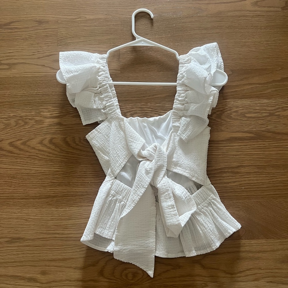 Cream Ruffled Peplum Blouse - Picture 2 of 2